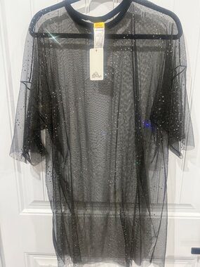 Agua Bendita Sheer Sparkle Mesh Tunic - Black